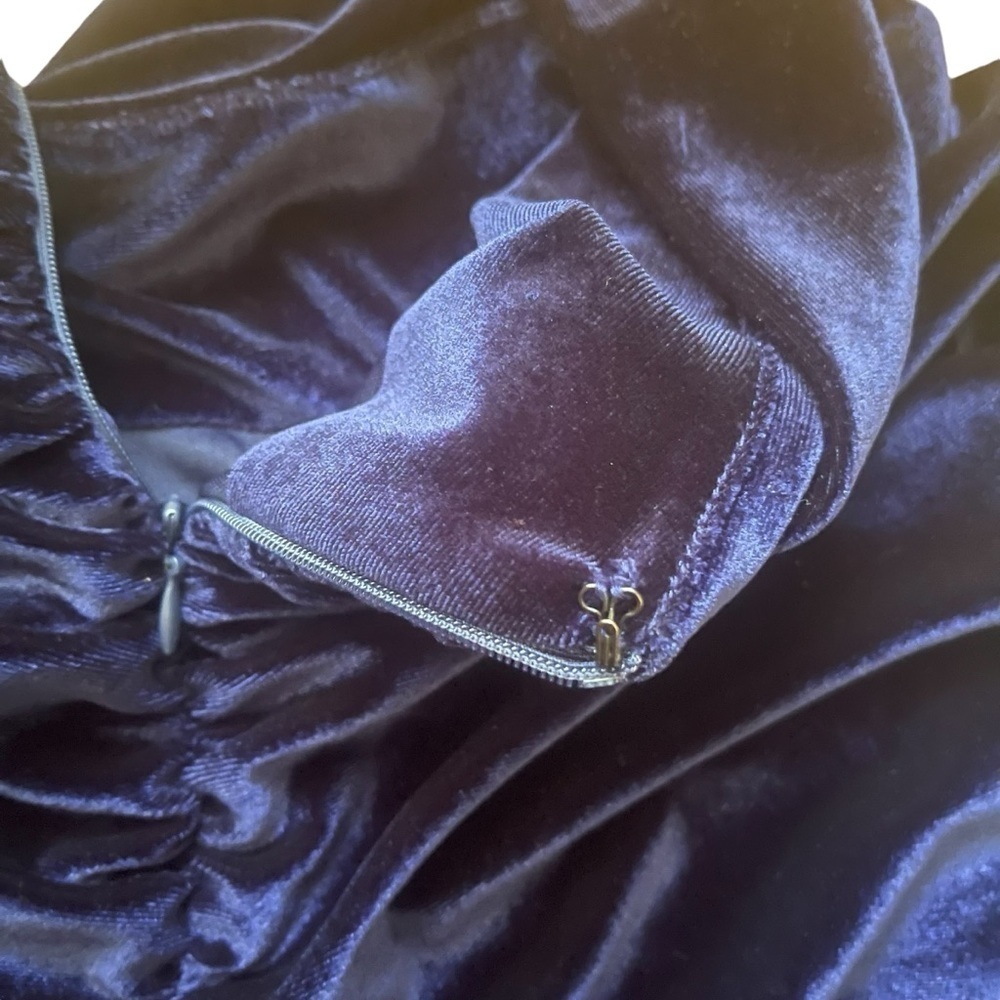 Lulus mini ruched navy blue skirt velvet zipper lined Women L - Picture 9 of 13